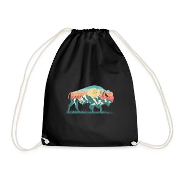 Nature buffalo bison rétro montagne des années 70 des années 80 silhouette - Sac de sport léger - noir - Devant