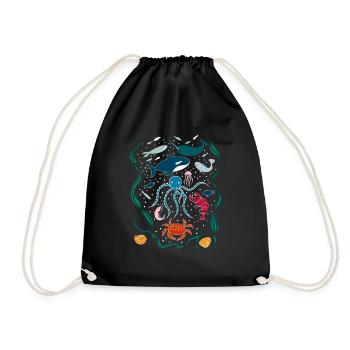 Underwater World I Fish and Sea Animals - Drawstring Bag - black - Front