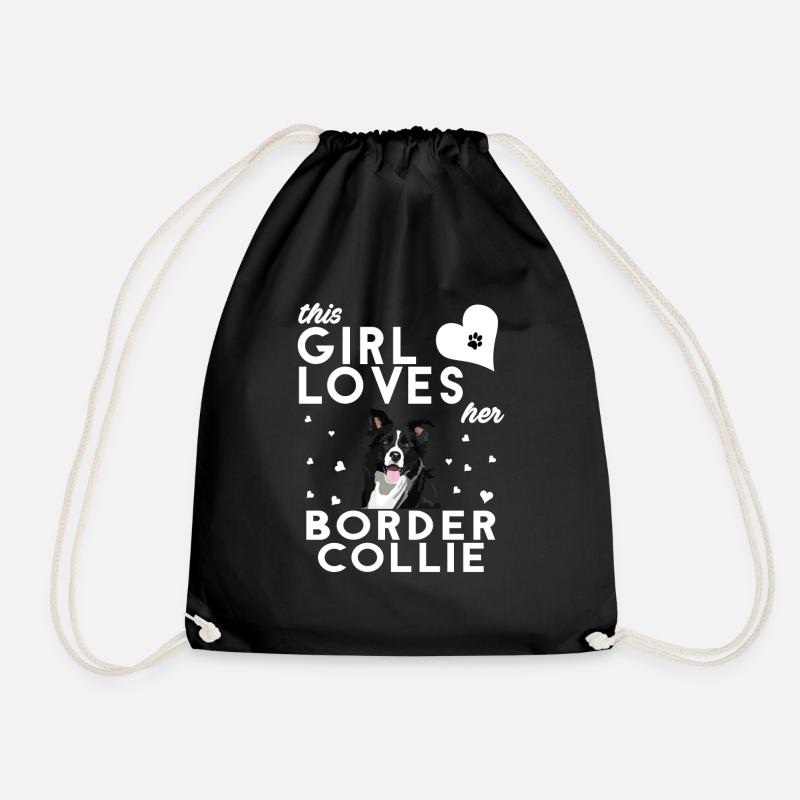 This Girl Loves Her Border Collie - Drawstring Bag - black