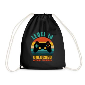 14th birthday. birthday gamer - Drawstring Bag - black - Front