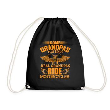 Some grandpas play bingo real grandpas ride bikes - Drawstring Bag - black - Front