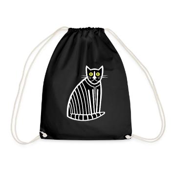 Cat Portrait Stripey Black White Right - Drawstring Bag - black - Front