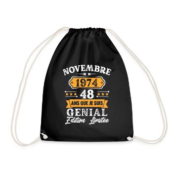 Cadeau D'anniversaire 48 Ans Novembre 1974 Rétro - Sac de sport léger - noir - Devant