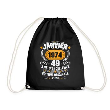 Cadeau D'anniversaire 49 Ans Janvier 1974 Vintage - Sac de sport léger - noir - Devant