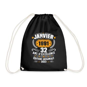 Cadeau D'anniversaire 32 Ans Janvier 1991 Vintage - Sac de sport léger - noir - Devant