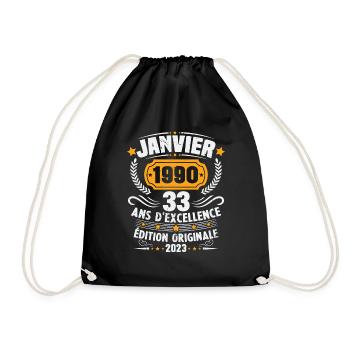 Cadeau D'anniversaire 33 Ans Janvier 1990 Vintage - Sac de sport léger - noir - Devant