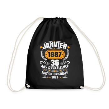 Cadeau D'anniversaire 36 Ans Janvier 1987 Vintage - Sac de sport léger - noir - Devant
