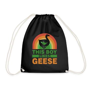 Boy Likes Cute Geese Funny Saying Nature Goose - Drawstring Bag - black - Front