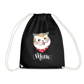 Cute Kawaii Funny Cat Saying Meow - Drawstring Bag - black - Front