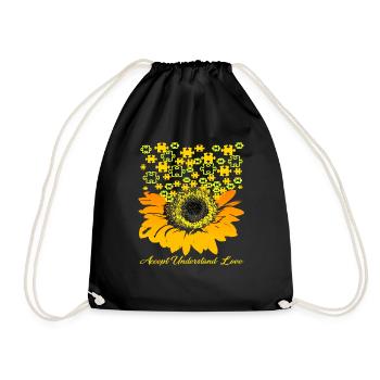 accept understand love sunflower autism - Drawstring Bag - black - Front