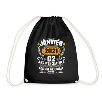 Cadeau D'anniversaire 2 Ans Janvier 2021 Vintage - Sac de sport léger - noir - Devant