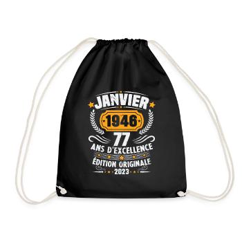 Birthday Gift 77 Years January 1946 Vintage - Drawstring Bag - black - Front