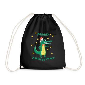 Crocodile Merry Christmas Star Gift Idea - Drawstring Bag - black - Front