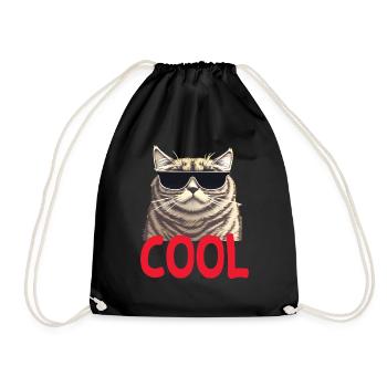 Cool Katze - Cool Cat - Turnbeutel - Schwarz - Vorne