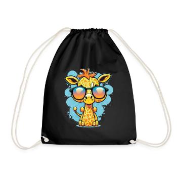 Kawaii mignonne girafe colorée heureuse avec des lunettes de soleil - Sac de sport léger - noir - Devant