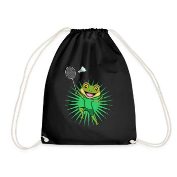 Cute Frog Badminton Player Ironic Hobby Sports - Drawstring Bag - black - Front