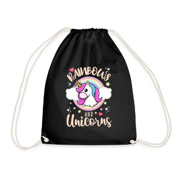 Regenbogen und Einhorn - Turnbeutel - Schwarz - Vorne