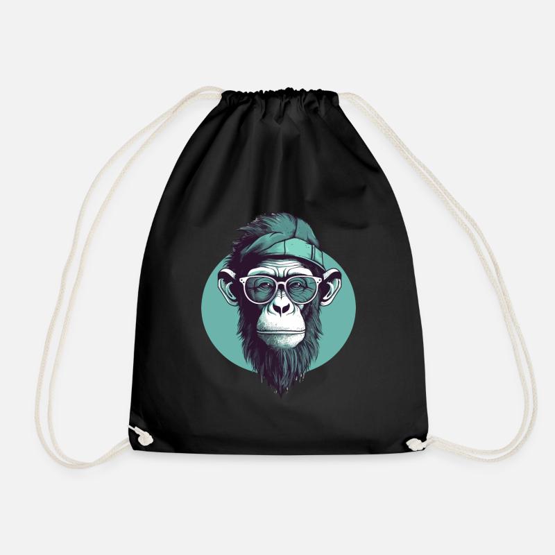 Cooler Hipster Affe mit Brille und Cap - Turnbeutel - Schwarz