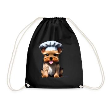 Yorkshire Terrier Puppy Cooking Restaurateur Dog - Drawstring Bag - black - Front