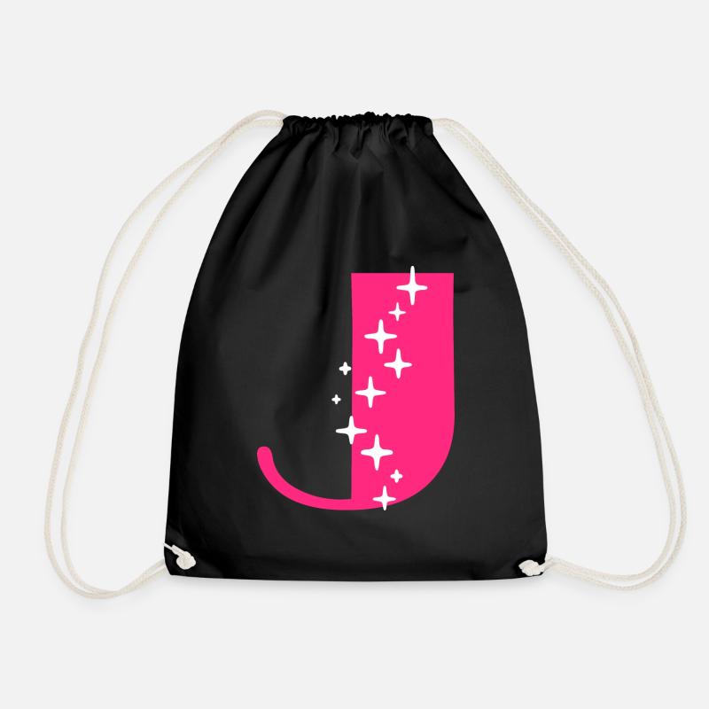 Letter J Glitter - Drawstring Bag - black