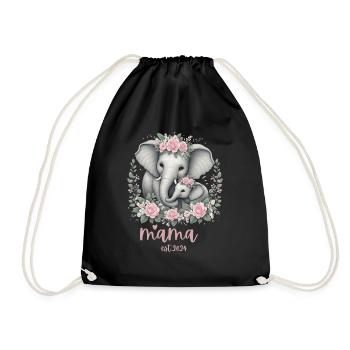 Mama 2024 Elephant Floral Wreath Celebration - Turnbeutel - Schwarz - Vorne