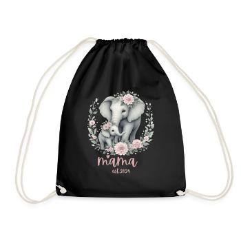 Mama 2024 Elephant Floral Wreath Celebration - Turnbeutel - Schwarz - Vorne