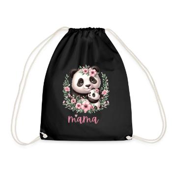 Panda Lover I Mama Panda And Cub Mother's Day - Drawstring Bag - black - Front