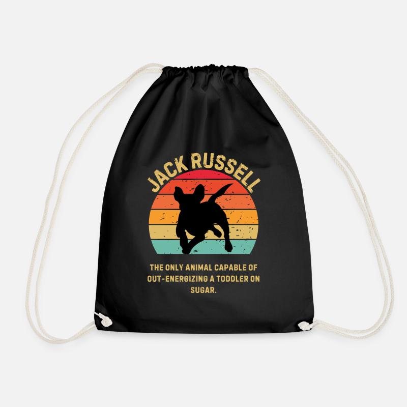 Jack Russell Retro Sunset - Drawstring Bag - black