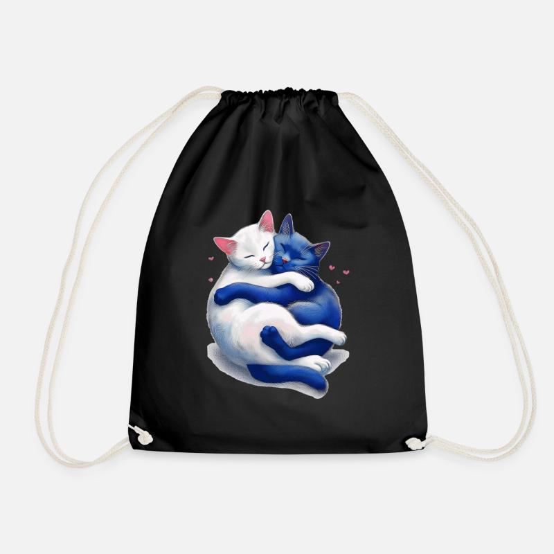 Cats cuddle with each other - Drawstring Bag - black