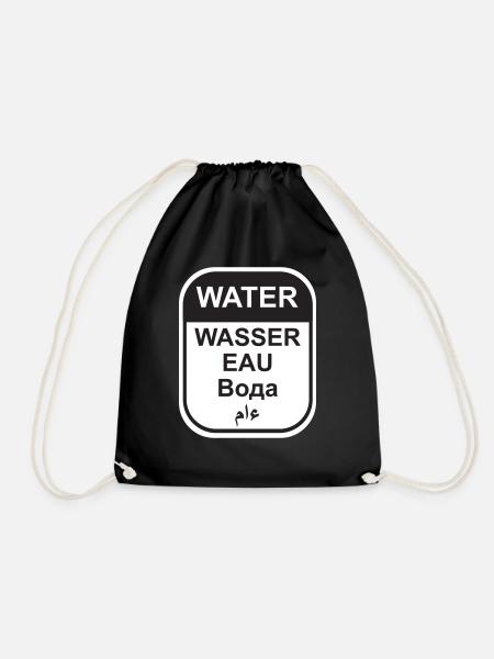 Water Stickers (in five languages) - Drawstring Bag - black