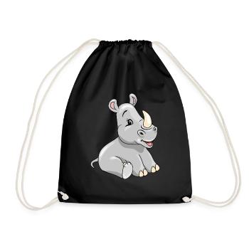 Cartoon sitting smiling baby rhino - Drawstring Bag - black - Front