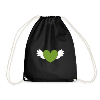green heart green hearts couples gift - Drawstring Bag - black - Front