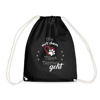 Die mit dem Tibet Terrier geht Hund Geschenk - Turnbeutel - Schwarz - Vorne