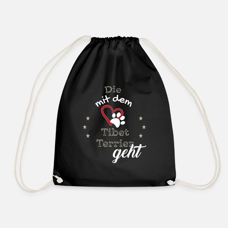 Die mit dem Tibet Terrier geht Hund Geschenk - Turnbeutel - Schwarz