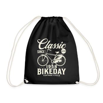 Cycling fan 1958 65 years old cycling anniversary - Drawstring Bag - black - Front