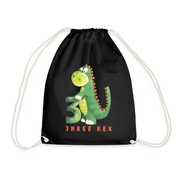 Three Rex I Dino 3 years I 3rd birthday I Three - Drawstring Bag - black - Front