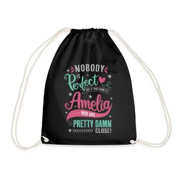 Amelia Name – Nobody is perfect - Name Day Gift - Drawstring Bag - black - Front