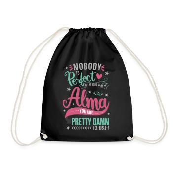 Alma Name – Nobody is perfect - Name Day Gift - Drawstring Bag - black - Front