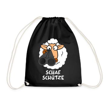 Lustiges Schaf Schafschütze Wortwitz Jäger Schütze - Turnbeutel - Schwarz - Vorne