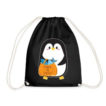 Penguin with halloween pumpkin - Drawstring Bag - black - Front