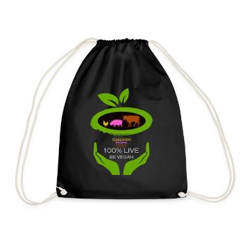 100% Live -Be Vegan - Turnbeutel - Schwarz - Vorne