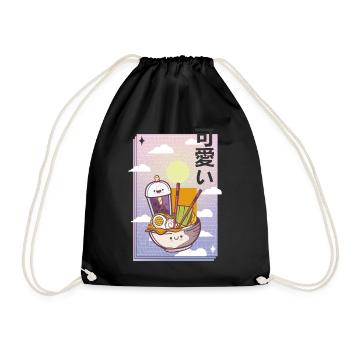 Vaporwave Aesthetic Miso Ramen Bubble Tea Vintage - Drawstring Bag - black - Front