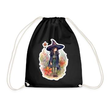 Sorcière mignonne sur une prairie fleurie - Sac de sport léger - noir - Devant
