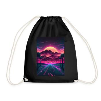 Neon Sunrise Over the Synthwave Mountains - Turnbeutel - Schwarz - Vorne