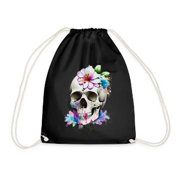 Schädel mit Lilien - Turnbeutel - Schwarz - Vorne