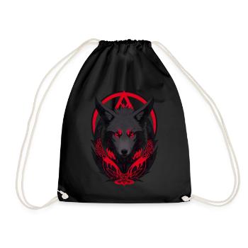 Red and Black Wolf Head with Fiery Eyes - Drawstring Bag - black - Front