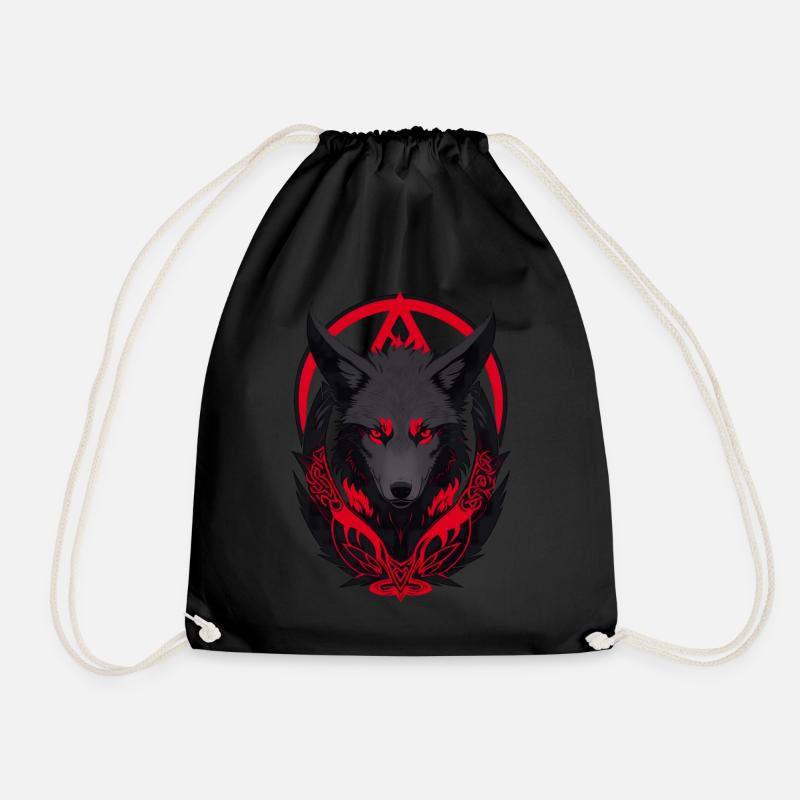 Roter und schwarzer Wolfskopf mit feurigen Augen - Turnbeutel - Schwarz