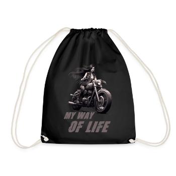 Motorradfahrerin My Way Of Life - Turnbeutel - Schwarz - Vorne