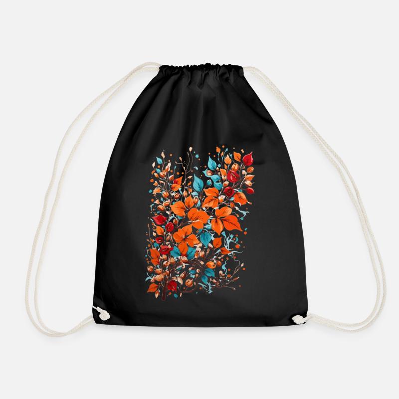 Autumn Flowers with Nuts - Drawstring Bag - black