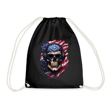 Skull Pride: American Flag & Shades - Drawstring Bag - black - Front